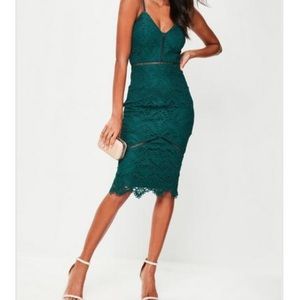 Misguided Forest Green lace ladder detail midi